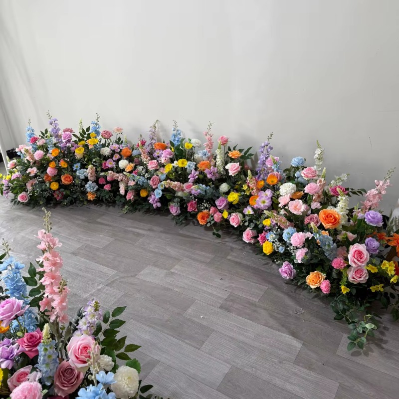 Dessert Table Backdrop - Biało-zielone paski z kwiatami, idealne do