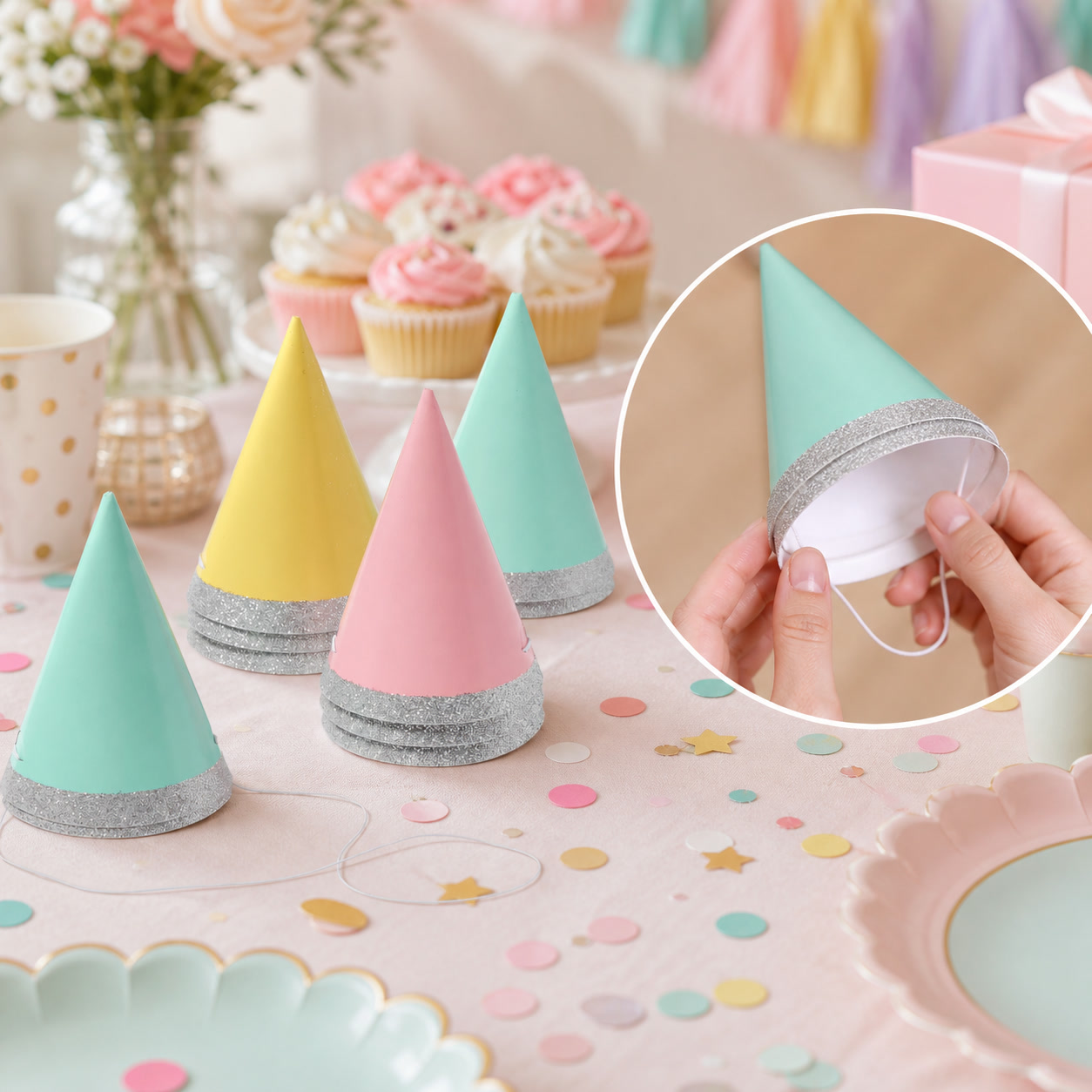 Party Hat Cone - 10 sztuk 4-calowych mini błyszczących kapeluszy
